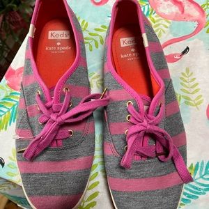 Kate Spade Keds Pink/Gray Striped Sneakers Size 7.5